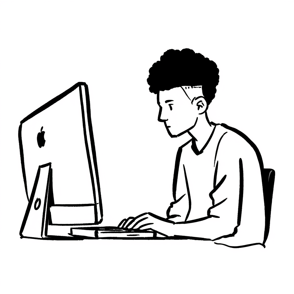 Illustration of a person working at a computer